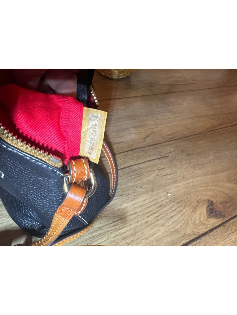 Authentic Dooney & Bourke Pebble Leather Crossbody Bag Black Tan Trim